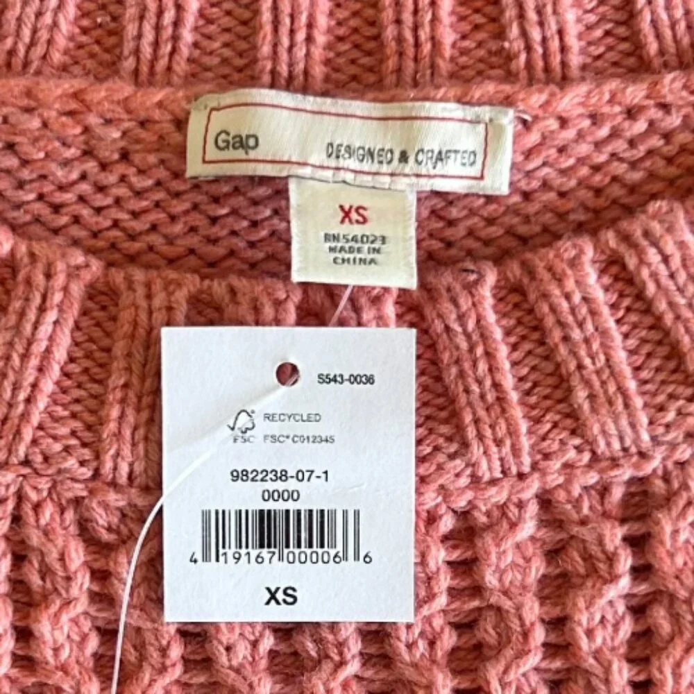 Gap Cable Knit Crewneck Wool Blend Sweater Rosewood Pink XS